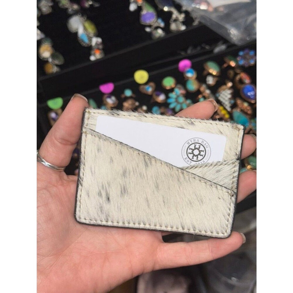 Myra Women's Cream and Brown Cowhide Card Holder